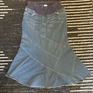Motherhood Maternity Denim Skirt Medium Large Mermaid Long Elastic Maxi Modest